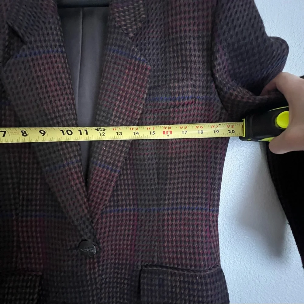 Vintage Christian Dior Women’s Wool Plaid Blazer Size 8 Dark Red